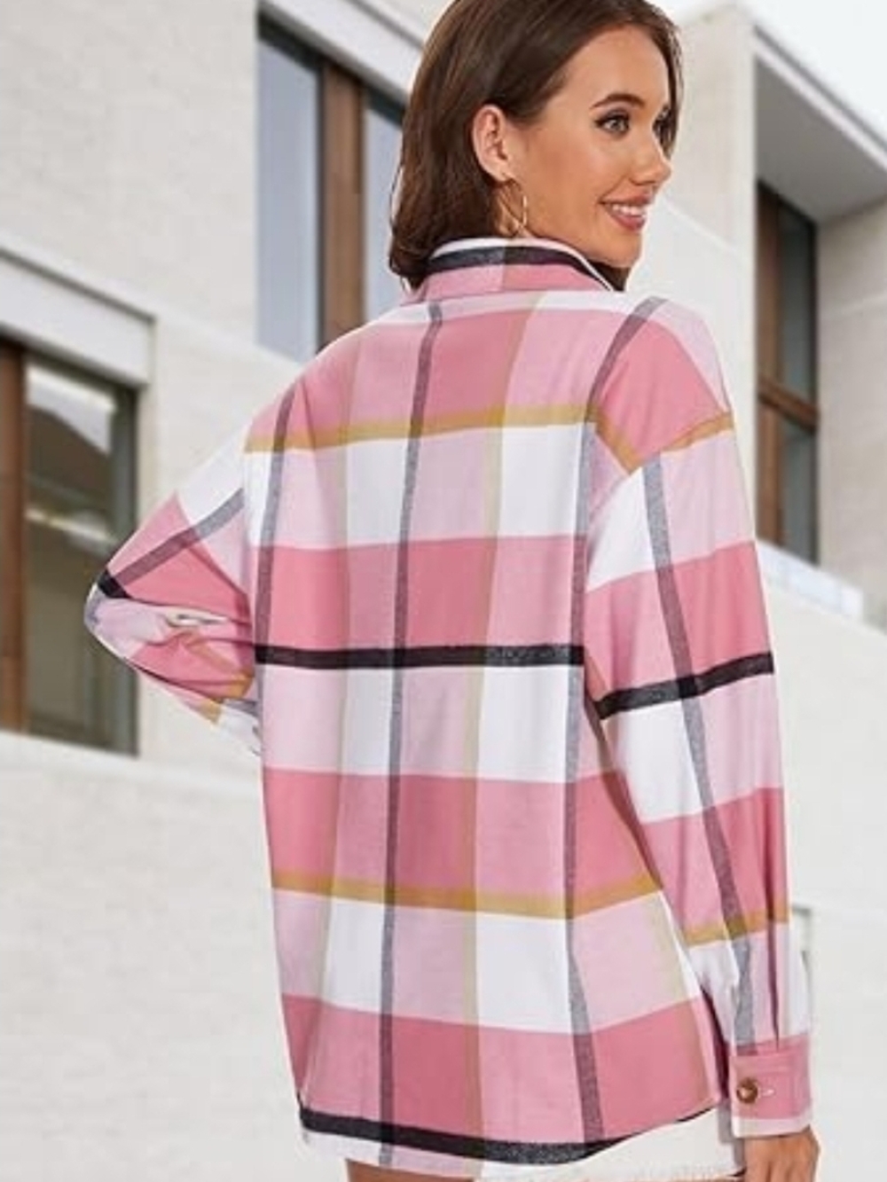 Nwt Medium MAGCOMSEN Ladies Plaid Flannel Shirts Long Sleeve Button Down Casual - Picture 2 of 3